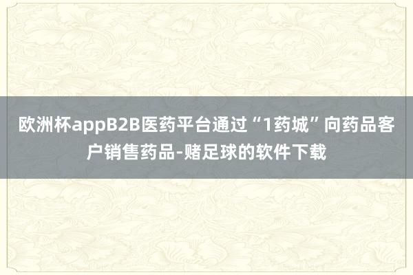 欧洲杯appB2B医药平台通过“1药城”向药品客户销售药品-赌足球的软件下载