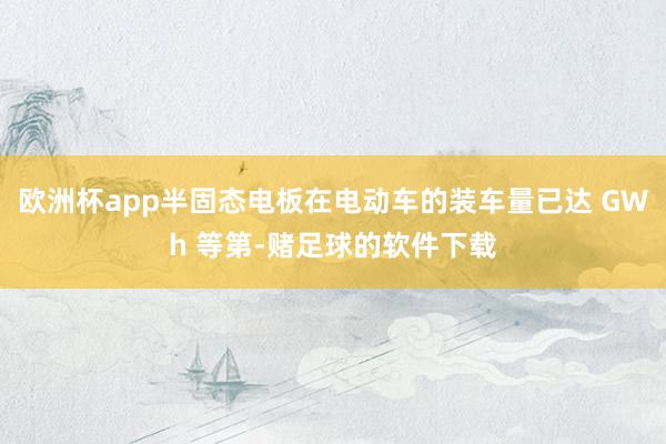 欧洲杯app半固态电板在电动车的装车量已达 GWh 等第-赌足球的软件下载